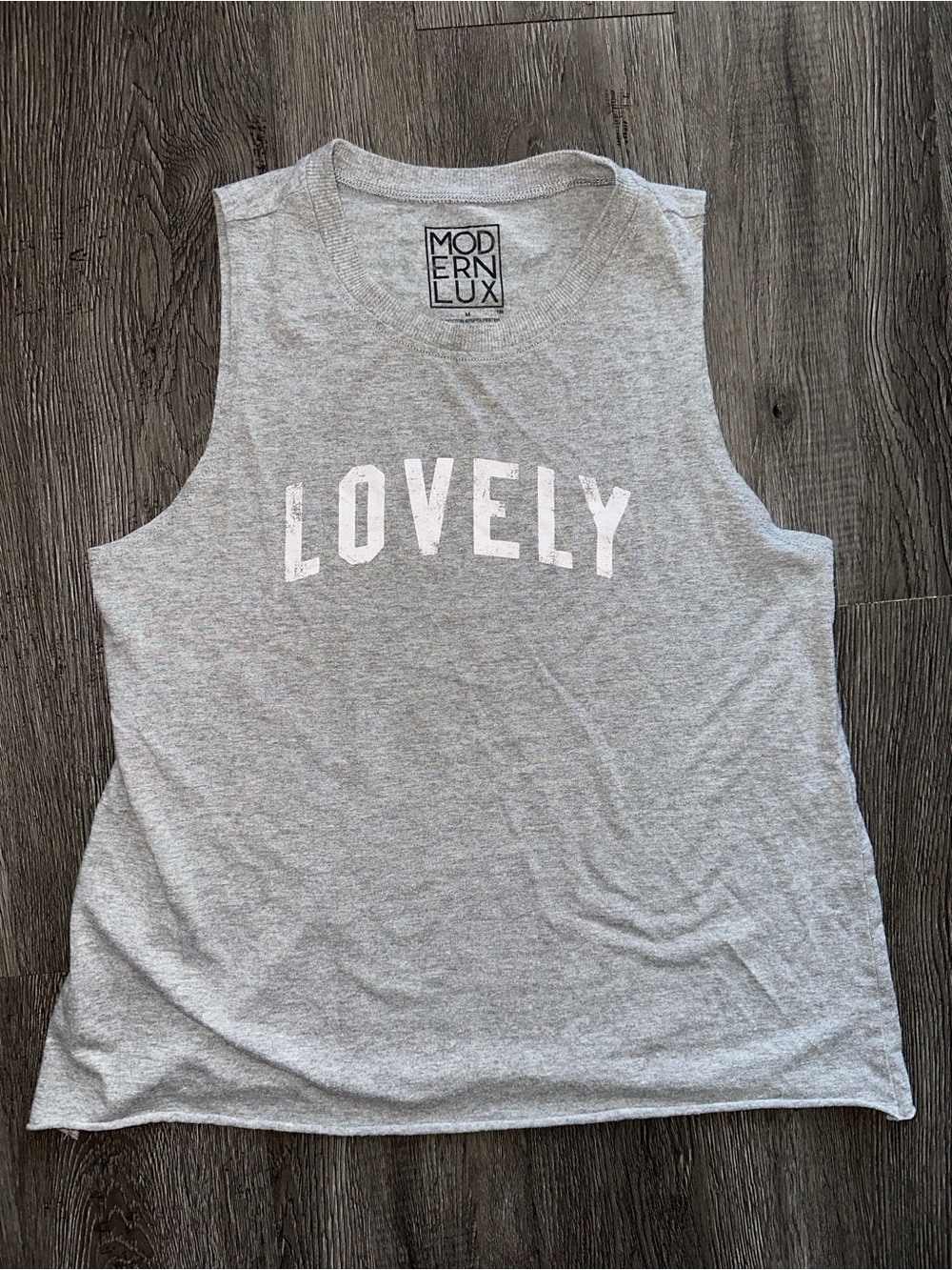 Gray Sleeveless Tank with "Lovely" Graphic